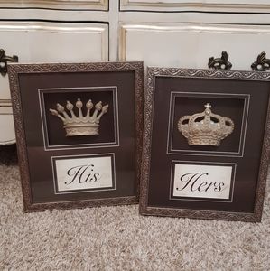 Pair (2) "His" & "Hers" Crowns Framed Wall Art